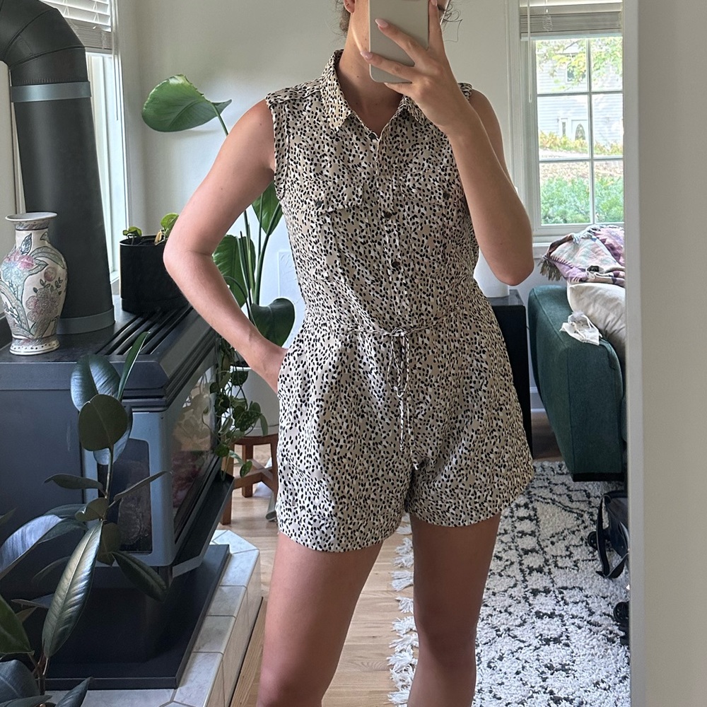 Banana Republic Cream and Black Printed Sleeveless Romper